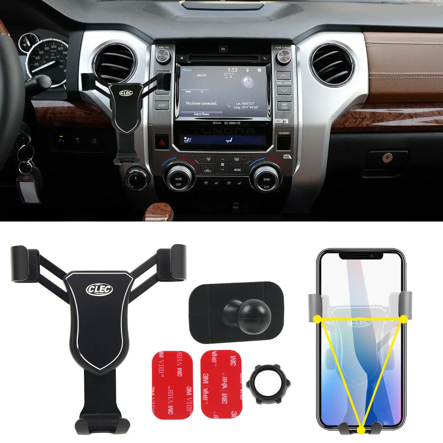 

Черный держатель для телефона центральной консоли для Toyota Tundra 2014-21
