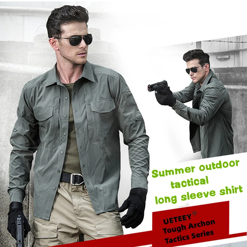 Hot Sale 6XL Top Quality Tactical Shirts Men Summer SWAT Outdoor Combat Multi-pocket Quick Dry Cargo Camping Long-sleeved Shirts images - 6