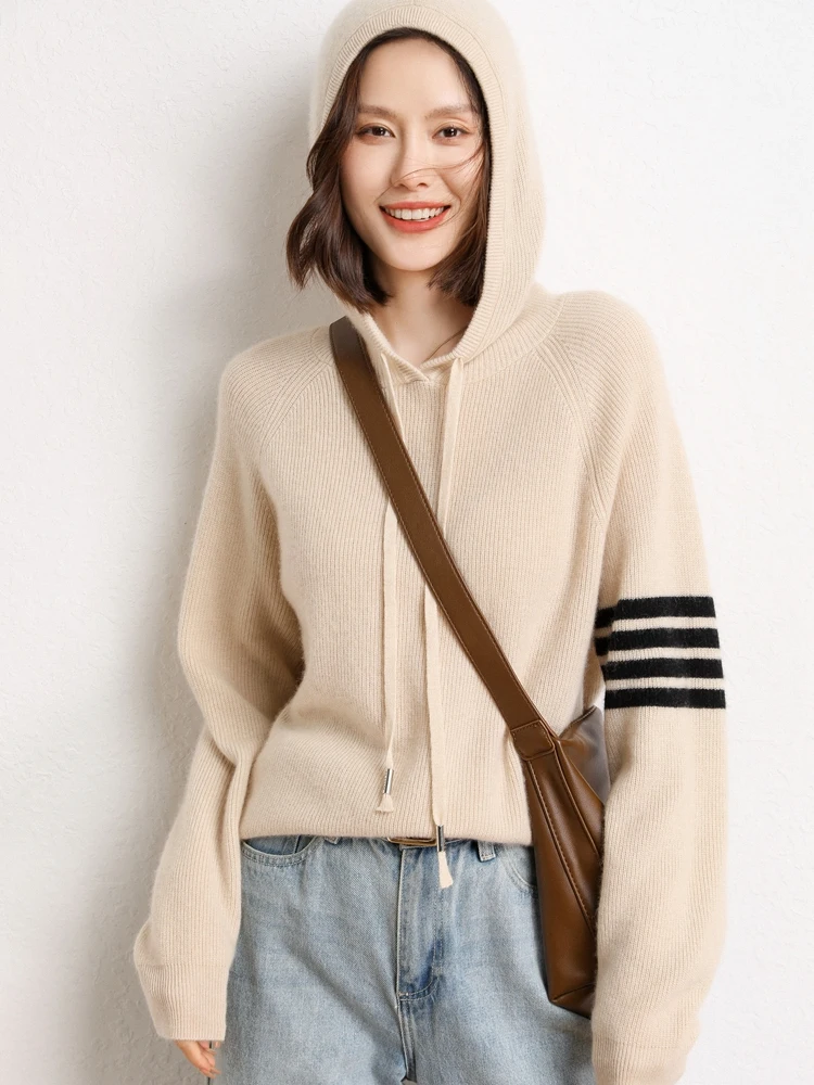 Новый женский пуловер из 100% кашемира с капюшоном толстая теплая кашемировая