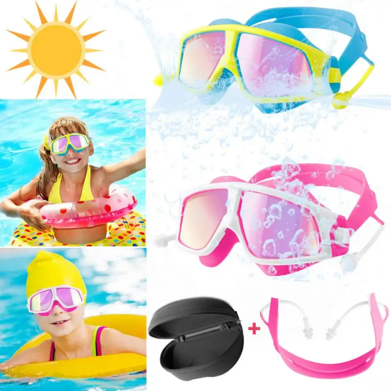 

New Children Swimming Eyewear Colorful Glasses Goggles Earplugs Anti-Fog UV Protection Pool Swim Eyewear Silicone Glasses