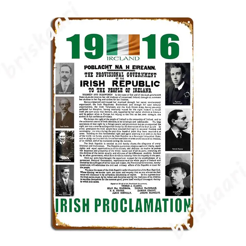 

1916 Proclamation Of The Irish Republic Tin Sign Posters Retro Proclamation Metal Plaque Poster Personalized Mural Decor Sign