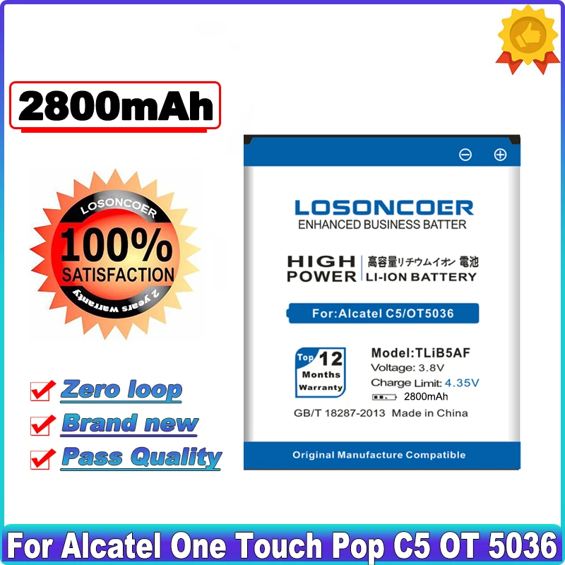 LOSONCOER 2800mAh TLiB5AF для Alcatel one touch Pop C5 OT5036 OT5036D OT-5036 OT-5036D TCL S800 S710 997D OT-997 OT997 5037 LOSONCOER 2800mAh TLiB5AF для Alcatel one touch Pop C5 OT5036 OT5036D OT-5036 OT-5036D TCL S800 S710 997D OT-997 OT997 5037