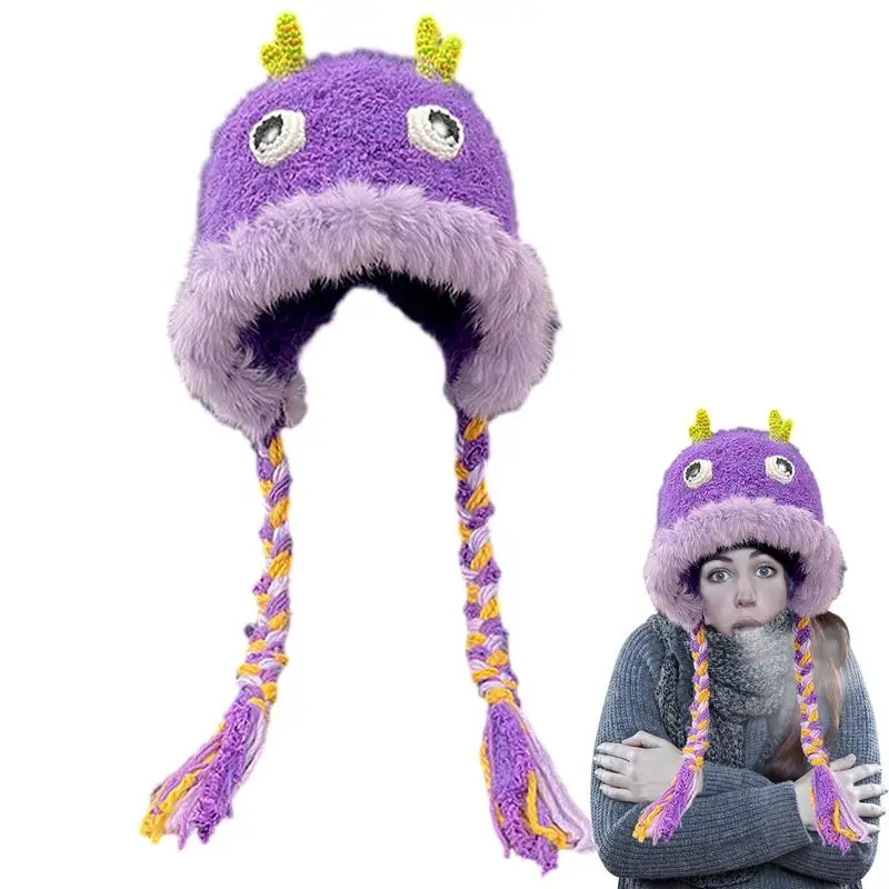 

Плюшевая новинка, Зимняя Шапка-бини с ушами, защита ушей из мультфильма, фиолетовая, забавная, унисекс, для рождества, Хэллоуина