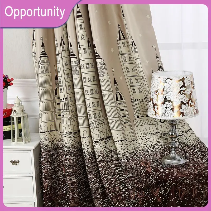 

Cartoon Castle Printed Window Curtain Ins Voile Blackout Drapes For Kid Children Boy Bedroom High Shading Shading Curtain