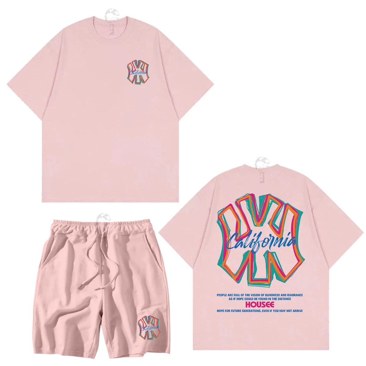 Korean Street  Summer Cotton Men T-shirt Shorts Sports Suit 2-piece Brand Pattern Printed Unisex Short Sleeve Suit Free Shipping