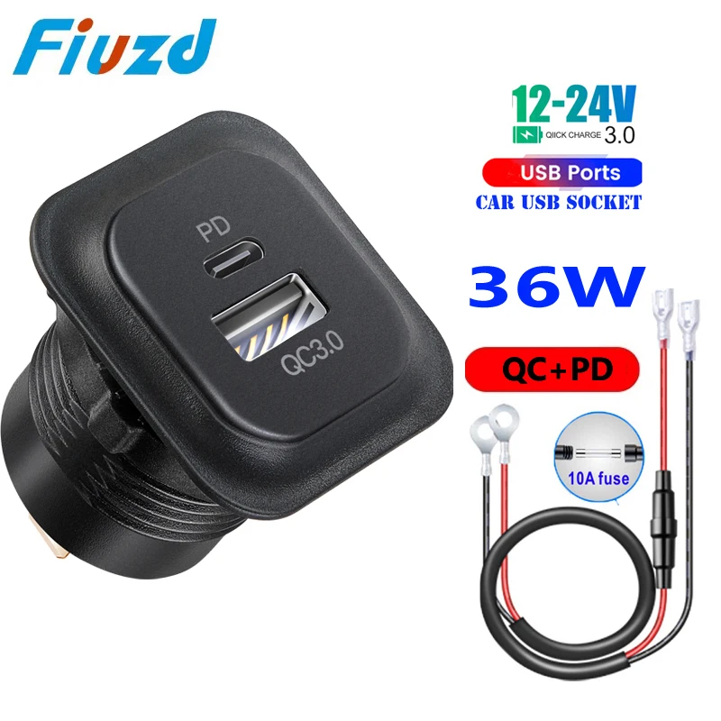 

Автомобильная розетка 12 В, автомобильное зарядное устройство типа c, быстрая зарядка, USB-разъем, адаптер QC3.0 для автомобилей 12 В/24 В, лодок, мотоциклов, лодок, автофургонов