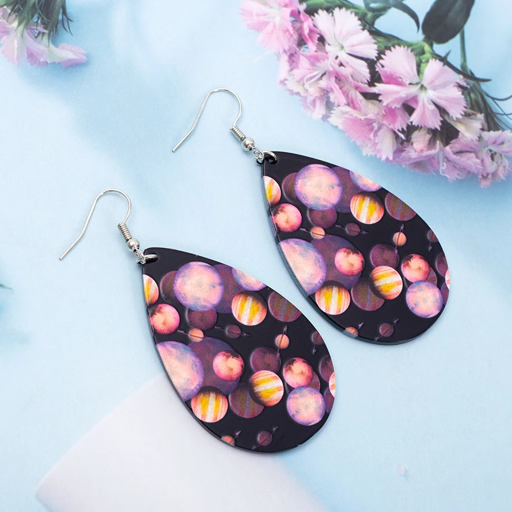 Новые модные акриловые серьги с принтом Relievo космический стиль винтажные каплями