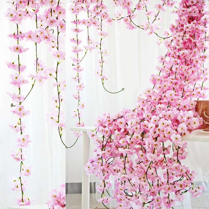 

Artificial Flowers Cherry Blossom Vine 144 Flower Heads Wall Hanging Rattan Fake Garland Arch Ivy Party Wedding Arch Decoration