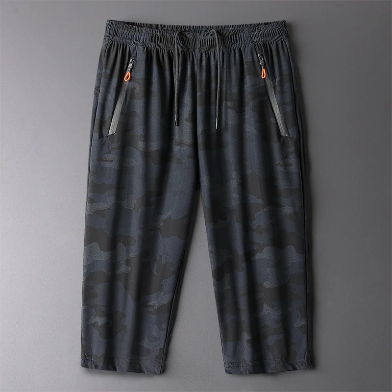 Summer Korean Fashion Breathable Thin Ice Silk Quick-Drying 7-Point Trousers Men'S Casual Loose Sports Camouflage Shorts Pants