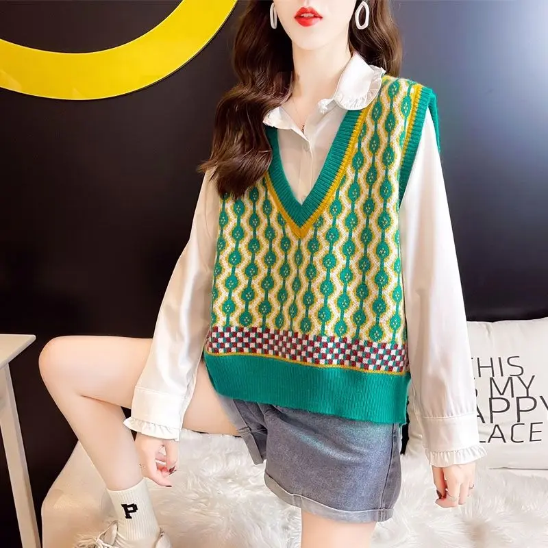 

Vest Women's Knitted Spring and Autumn Clothing 2023 New Sweater Top Waistcoat Thick Bottoming Shirt
