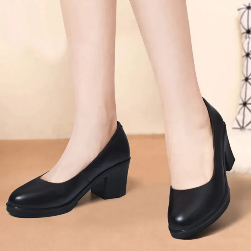 Pumps for Women High Heel PU Leather Black Shoes Square Heels Pumps Office Ladies Shoes Zapatos De Mujer Fashion Design Sexy