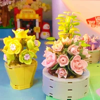 city friends creative flower bouquet desktop succulent plants bonsai decoration moc model building blocks toys for girls gifts