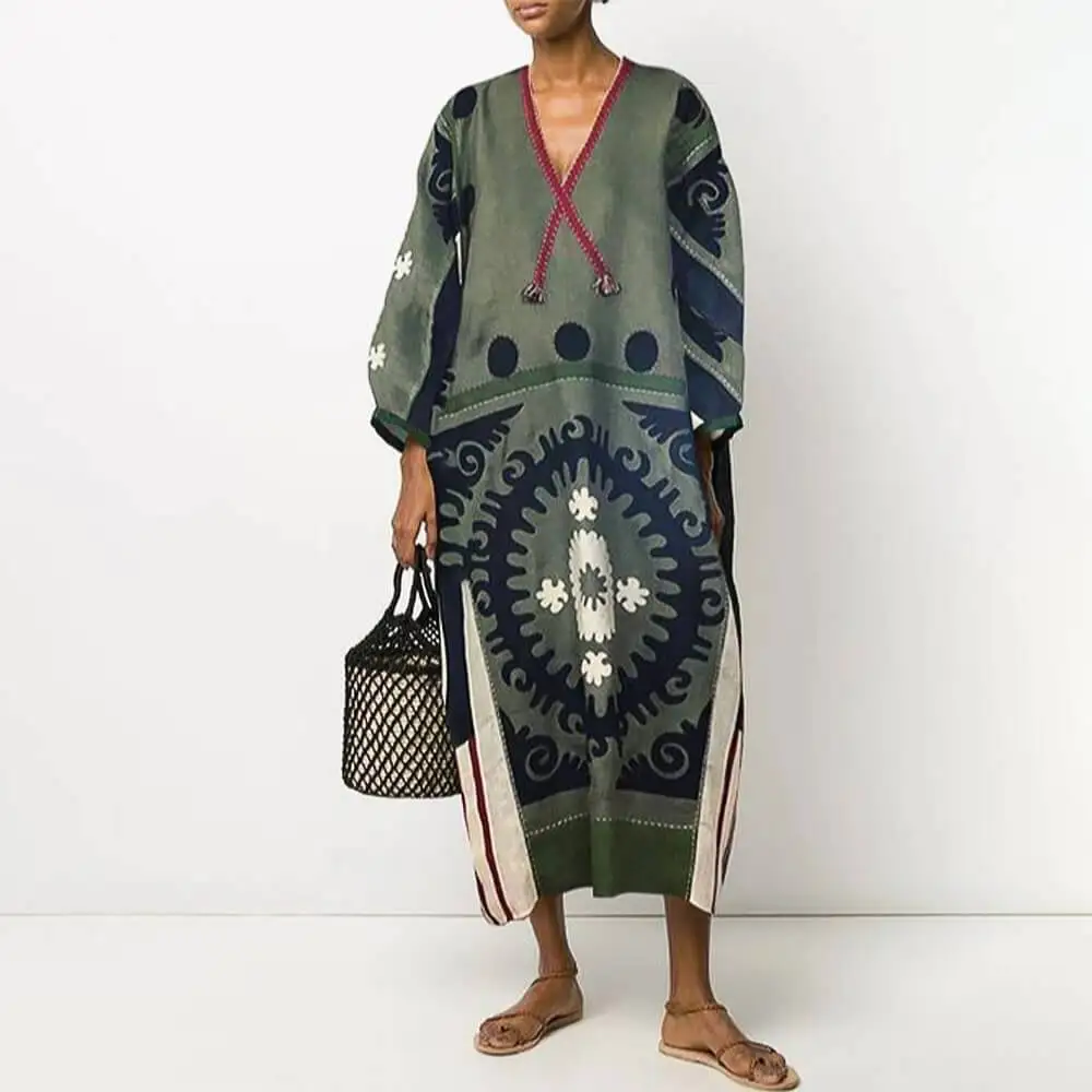 

Пикантное платье Wepbel с V-образным вырезом и длинным рукавом, большие свободные платья-качели с принтом, Осеннее свободное Полноразмерное фольклорное платье в африканском стиле