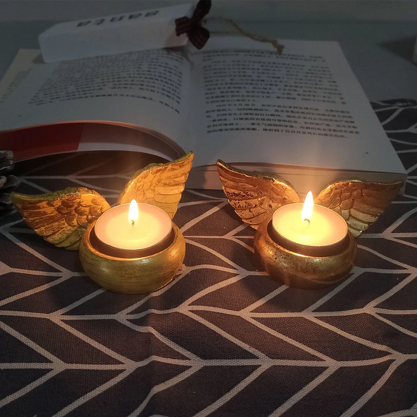 

Angel Wings Candle Holder Resin Statue Candle Stand Home Table Centerpiece Decor Adding Warm Atmosphere Memorial Gifts