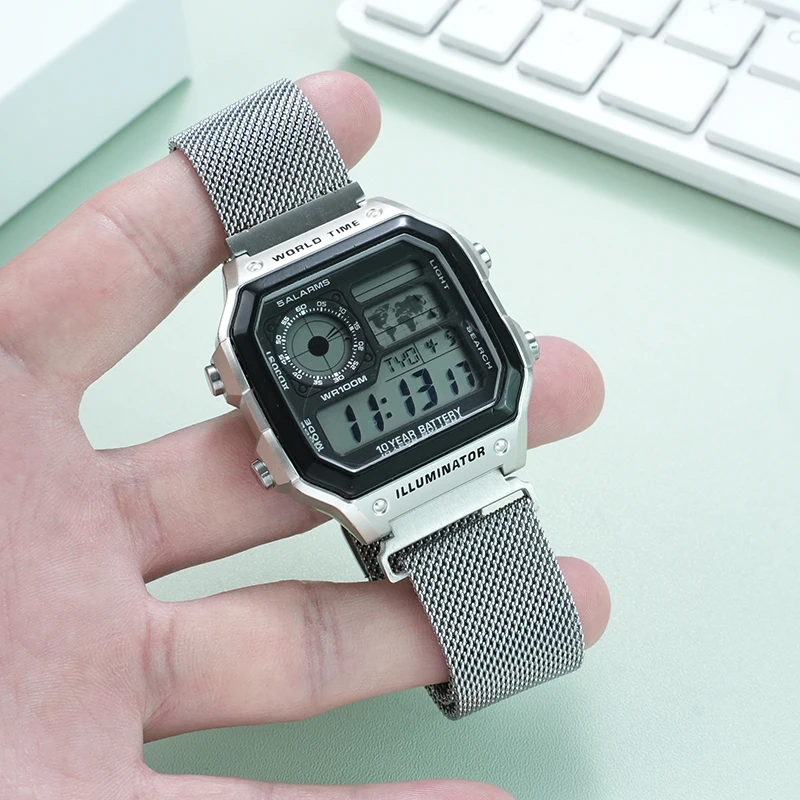 Фото Дышащий сетчатый ремешок Milan из нержавеющей стали 18 мм для Casio AE-1200/1300 A158/159 W-216H A168/F91W, металлический ремешок для часов с магнитной застежкой №3
