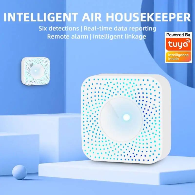 

Смарт-Воздушный бокс с Wi-Fi Tuya, Батлер/VOC/CO2/температура/умный датчик/детектор PM 2,5 6-в-1, смарт-детектор через Google Alexa