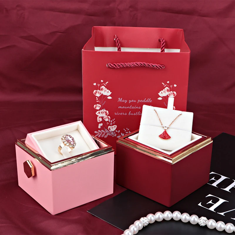 Rotate Wedding Pendant Necklace Storage Case For Women Girlfriend Gift Box