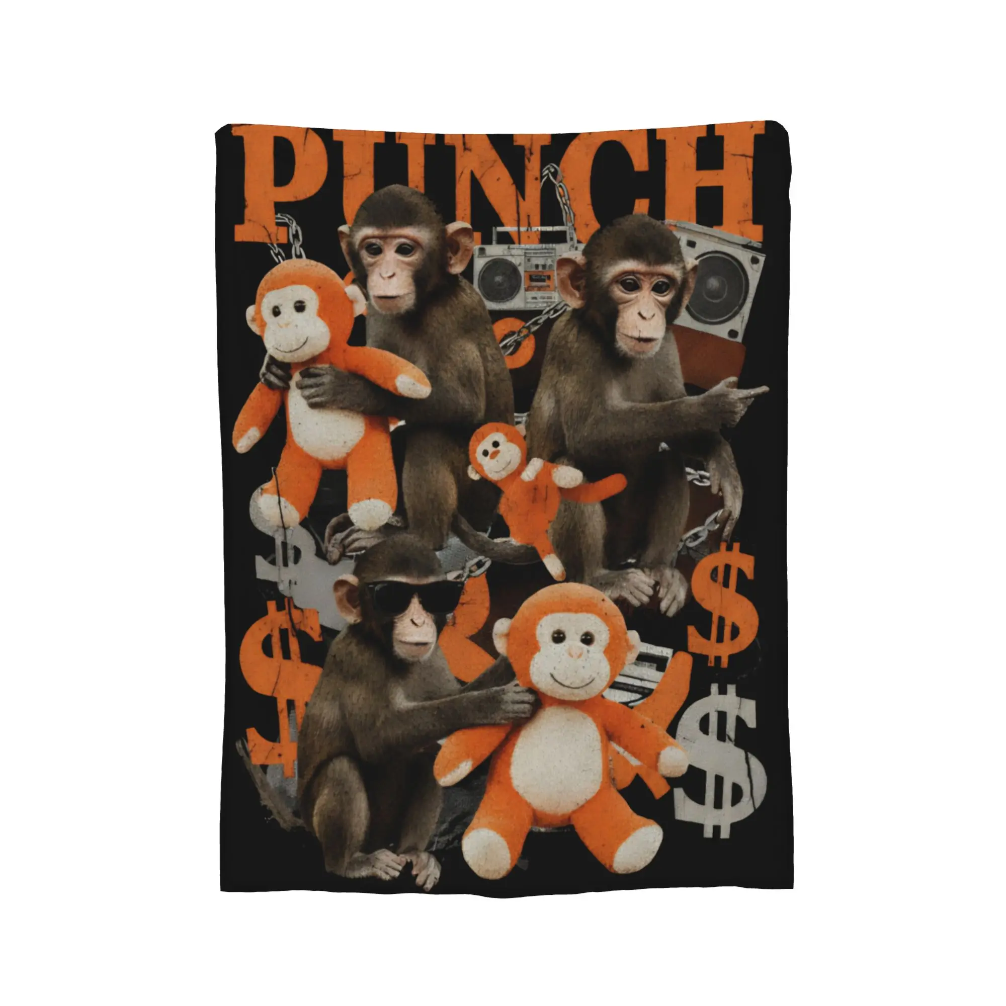 Фото Плед с изображением милой обезьянки из команды Monkey Punch, разноцветный, супермягкий и теплый, для дивана, кушетки и кровати. №2
