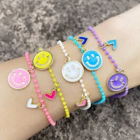 inlaid zirconia smiley face bracelet for women enamel smile pendant colorful beads chain trendy popular girl jewelry bangle gift