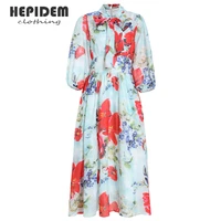 hepidem clothing summer fashion runway chiffon long dresses womens long sleeve elegant floral print party holidays dress 69991
