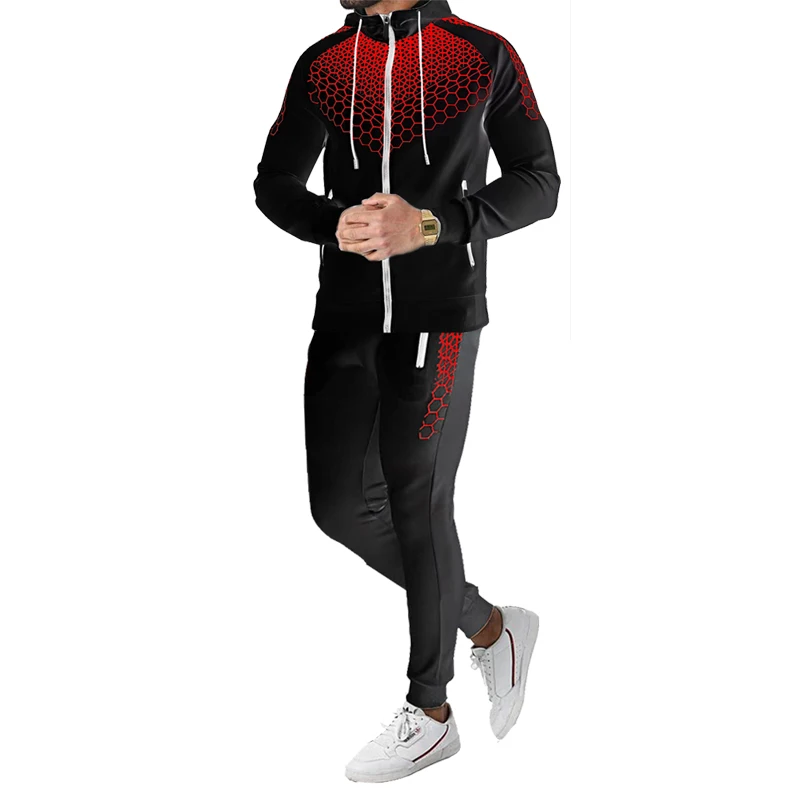Daily casual sports men's sweater suit cotton blend youth trend Hoodie fashion long sleeved trousers two-piece set