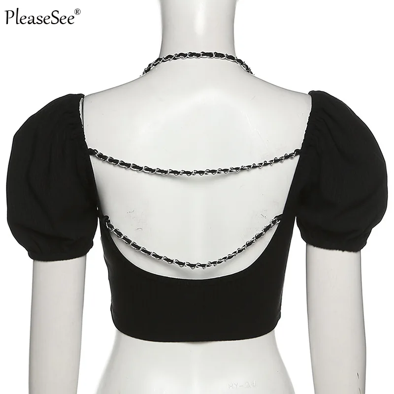 Кроп-топ с открытой спиной и коротким рукавом для женщин Новинка лета 2022