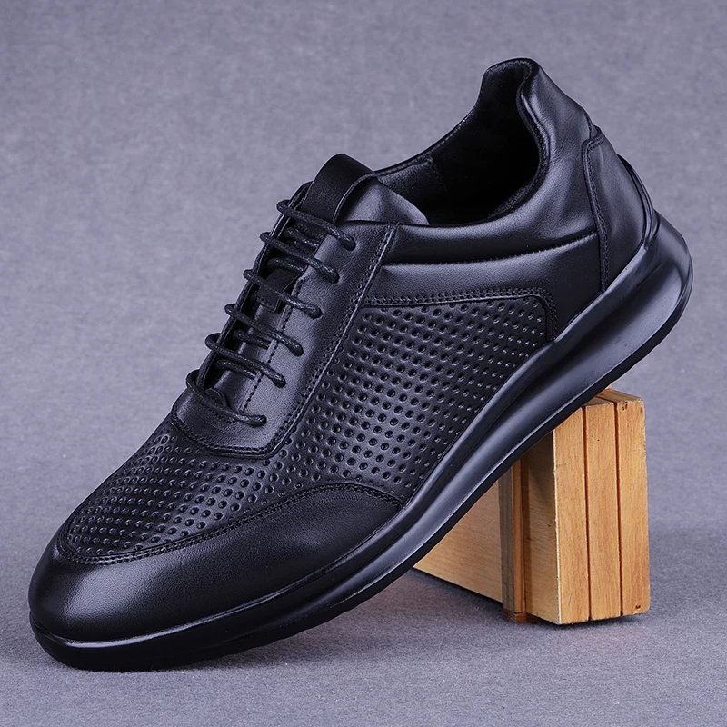 Foreign Trade Men's Shoes Genuine Leather Summer Hollow Breathable Full-grain Perforated Porous Running Sneaker... |