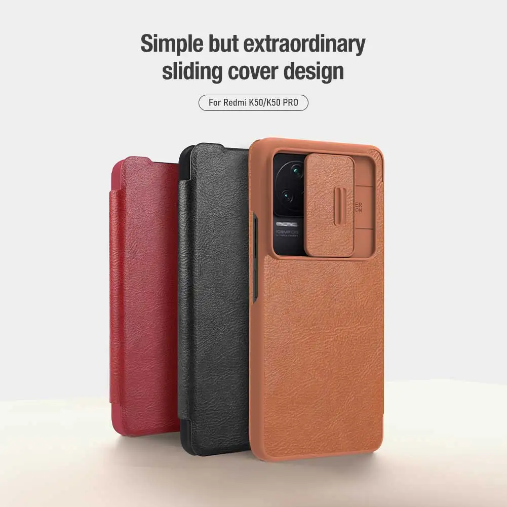 

For Xiaomi Redmi K50 Pro / Redmi K40S Nillkin Qin Pro Flip Leather Case Camera Protective Sliding Cover Card Slot Shell Slim