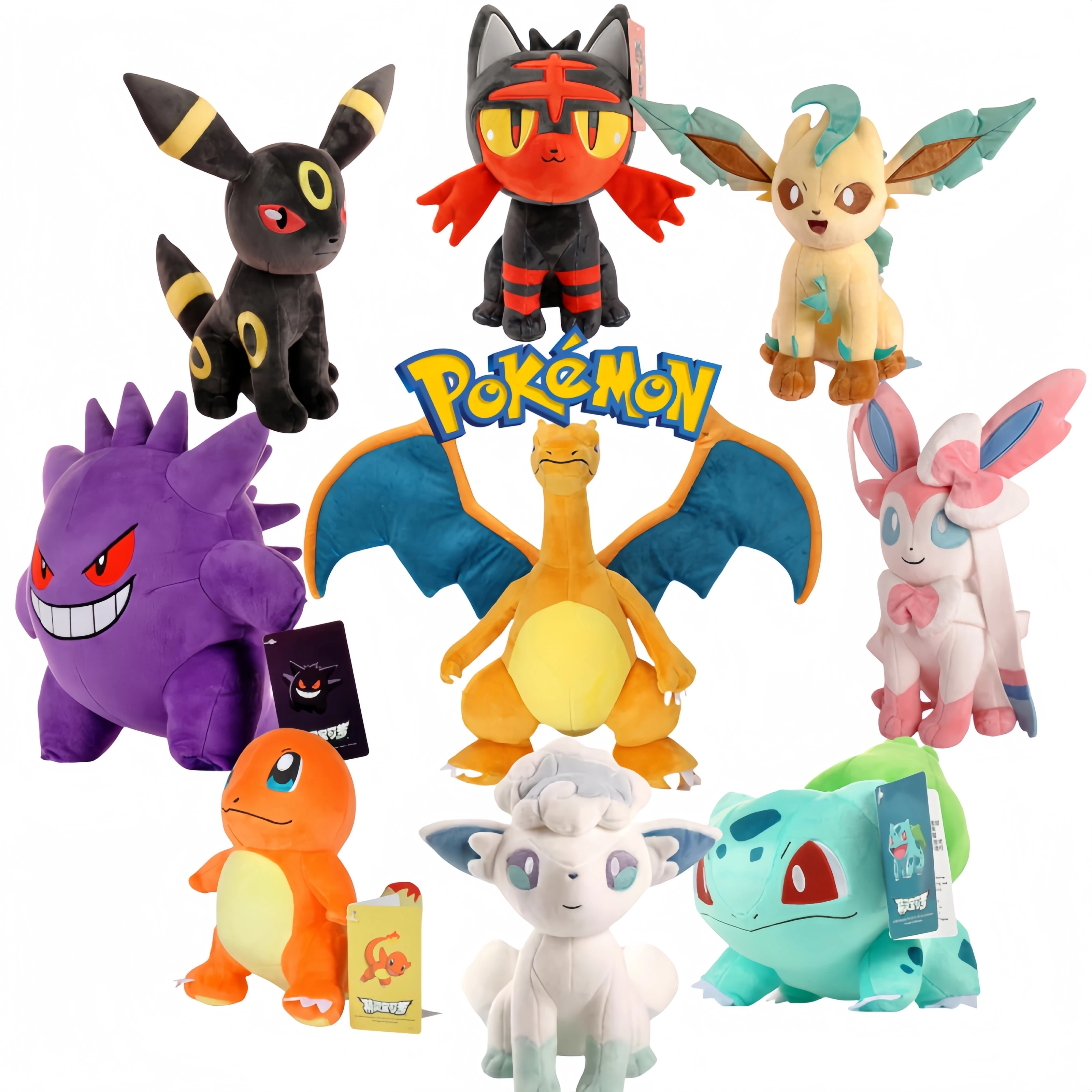 Pokemon Gengar Peluche Charizard Plush Toy Pikachu Ice Vulpix Charmander Bulbasaur Squirtle Litten Sylveon Umbreon Doll