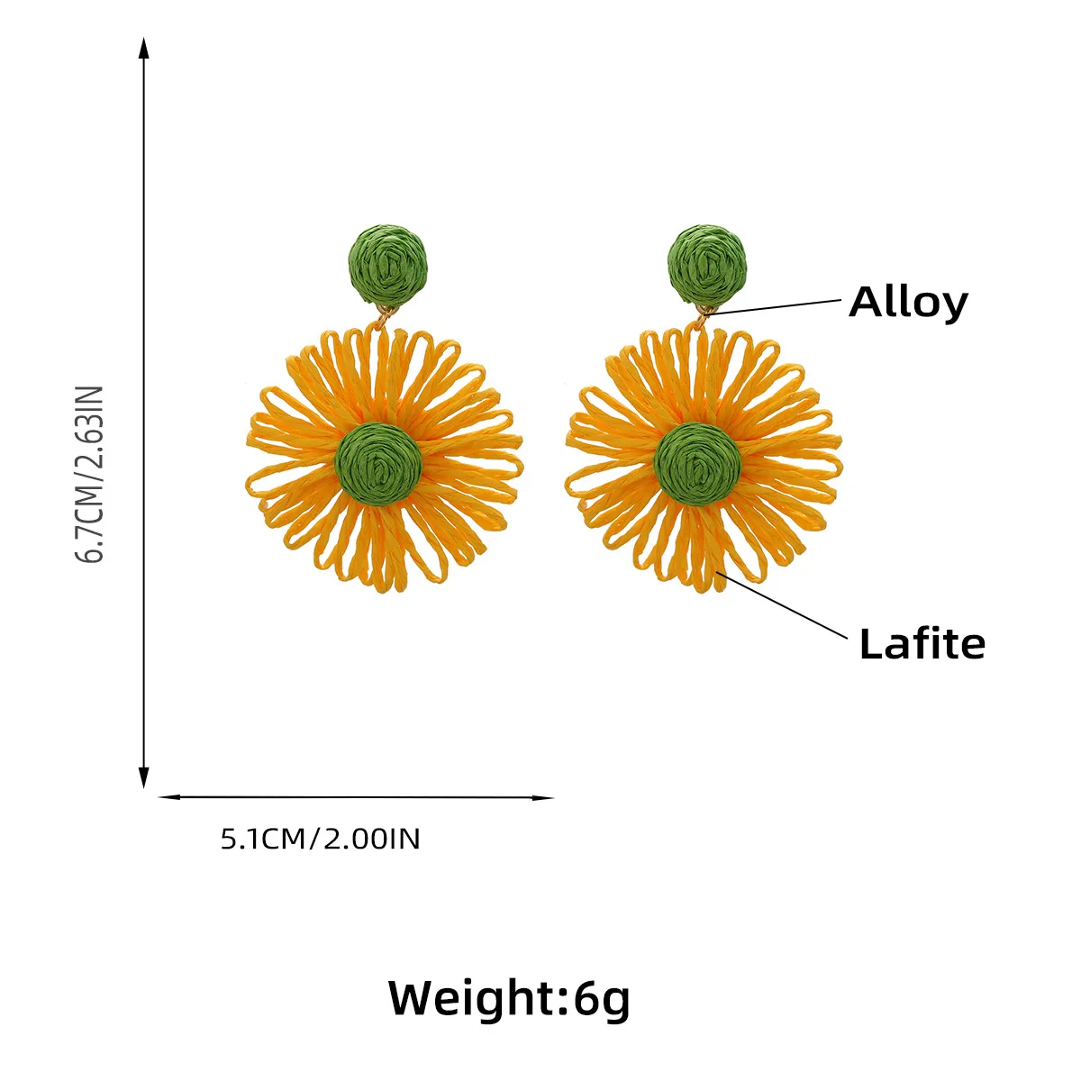 2023 Summer New Rattan Weaving Sun Flower Raffia Drop Earrings for Women Simple Holiday Party Jewelry Accessories