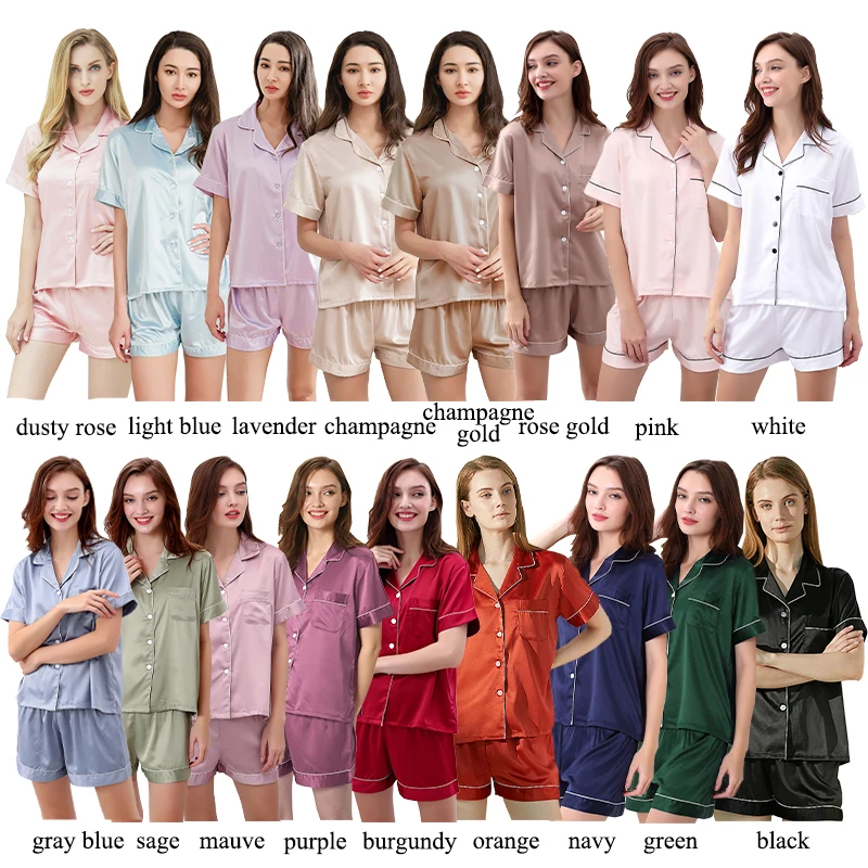 sage green short pajamas set women sleepwear bridesmaid pajamas suit white bride pijamas printing matte satin silk pyjamas