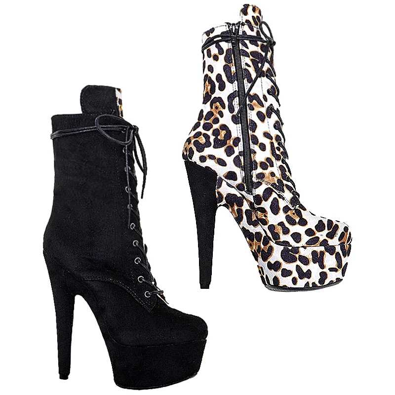 Leecabe Suede with Leopard print  Upper  15CM/6Inch Women's Platform party High Heels Shoes Pole Dance shoes