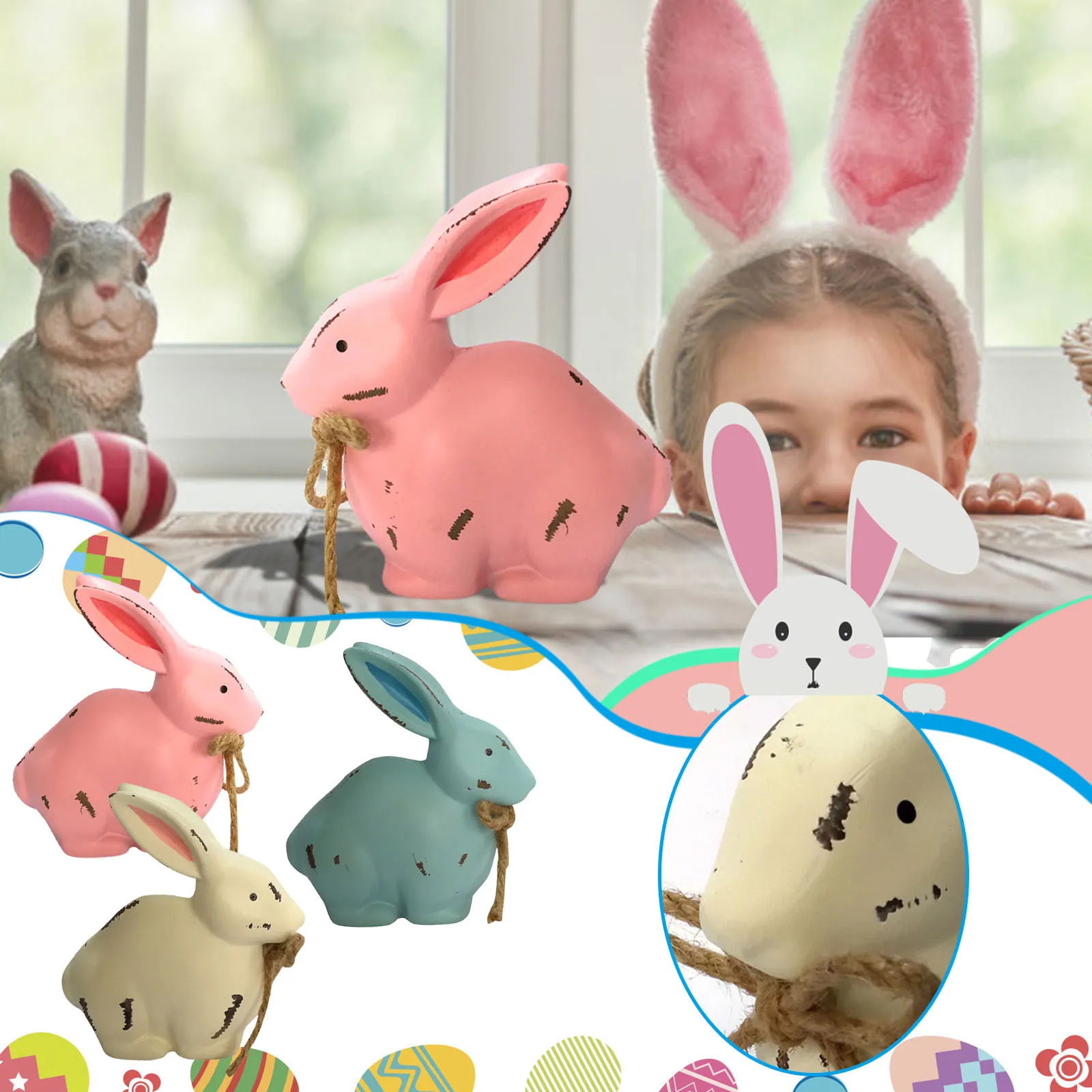 

1pcs Large Wooden Easter Rabbit Standing Bunny Wood Craft Ornaments for Home Kids Room Easter Party Decorations Supplies