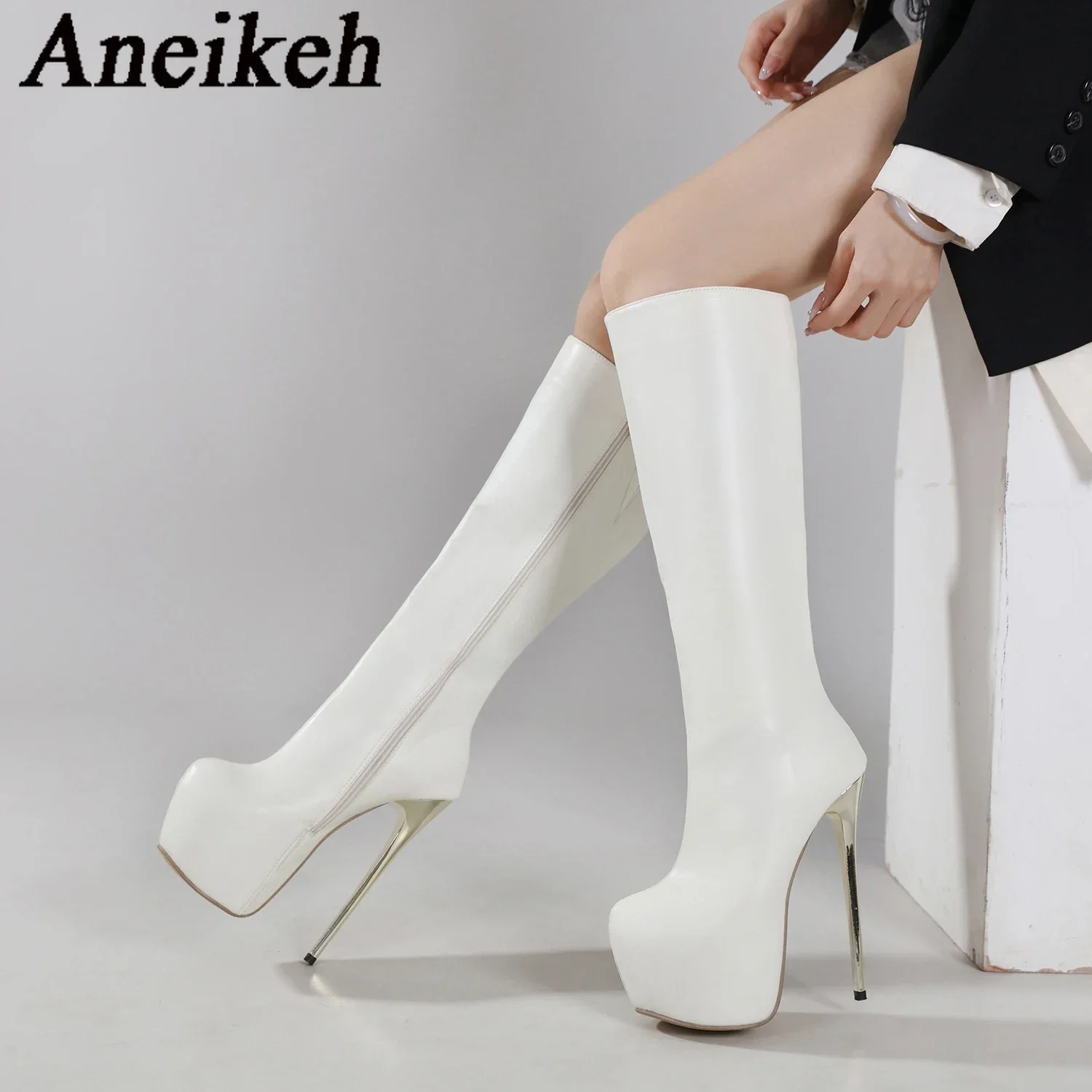 Aneikeh модные ботинки на высоком каблуке очень платформе женские зимние до колена с