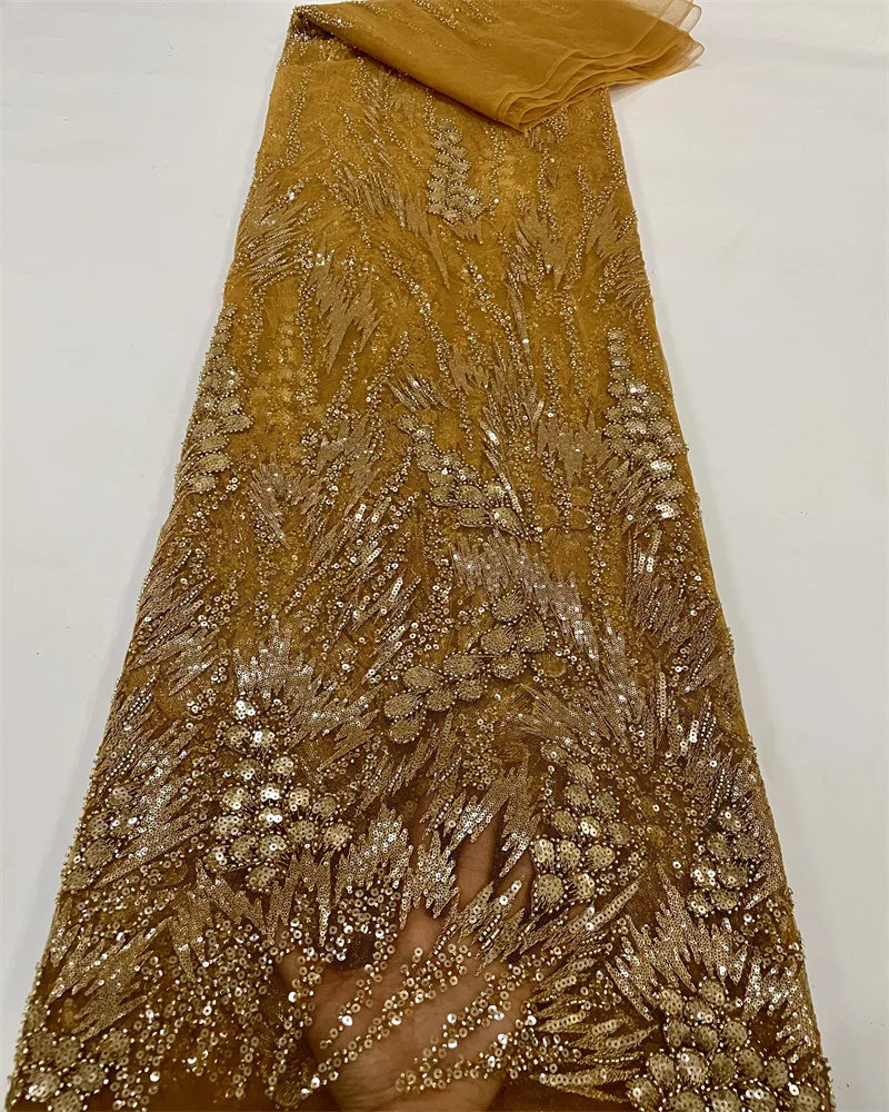

Luxury Sequence African Beads Lace Fabric 2023 Latest High Quality French Tulle Lace Embroidery With Sequins For Party DressFJ78