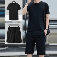 men tracksuit 2 piece set 2022 summer ice silk breathable short sleeved t shirt shorts suit loose large size casual sportswear