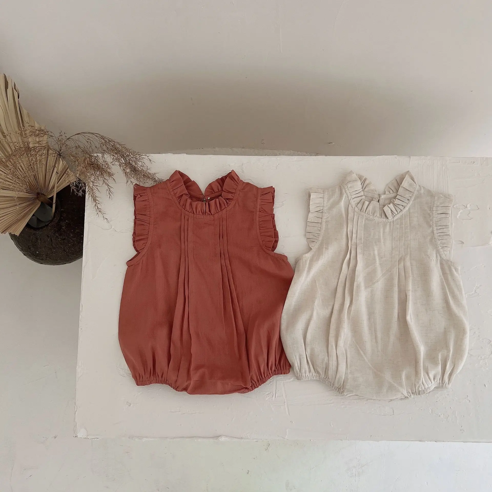 

2022 Summer Korean Style Newborn Baby Clothes Pure Color Toddlers Rompers Kids Clothing Cotton Linen Infant Overalls