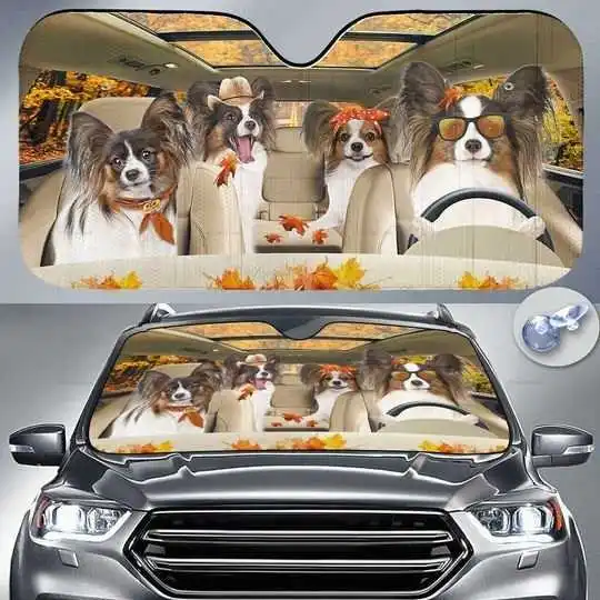 

Papillon Dog Family, Dog Lover, Autumn Auto Sun Shade
