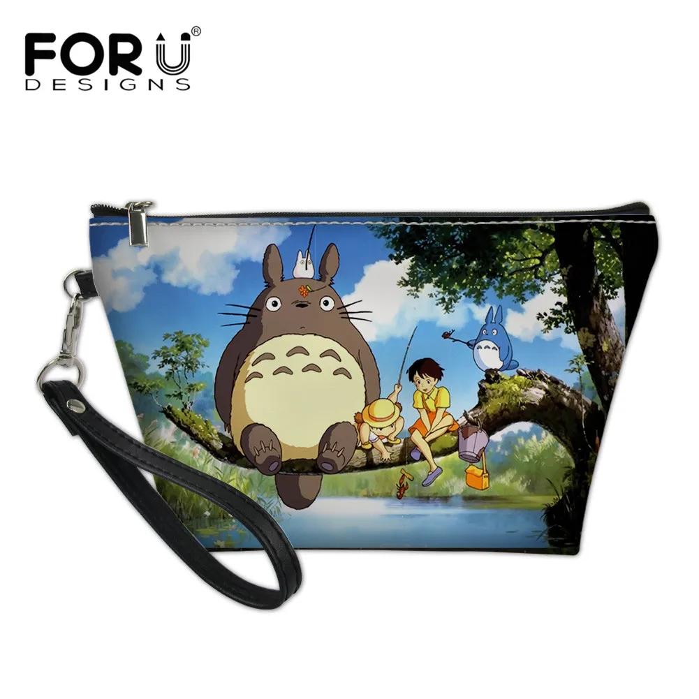 

FORUDESIGNS Youth Girls Travel Organizer Toiletry Case Japanese Anime My Neighbor Totoro Pattern Women Pu Leather Makeup Bag
