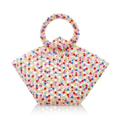

Роскошная дизайнерская плетеная женская сумка ручной работы с бисером, повседневная милая маленькая сумочка-тоут в стиле ретро, прозрачная дамская сумка с жемчугом для питомцев