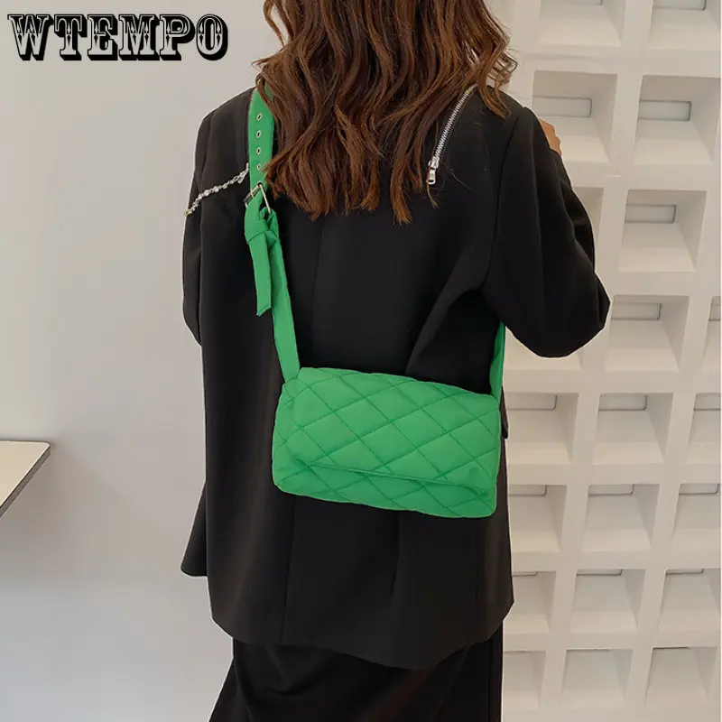 Fashion Padded Quilted Crossbody Bag for Women Solid Color Belt Buckle Shoulder Bag Female Winter Space Cotton Handbags Purse
