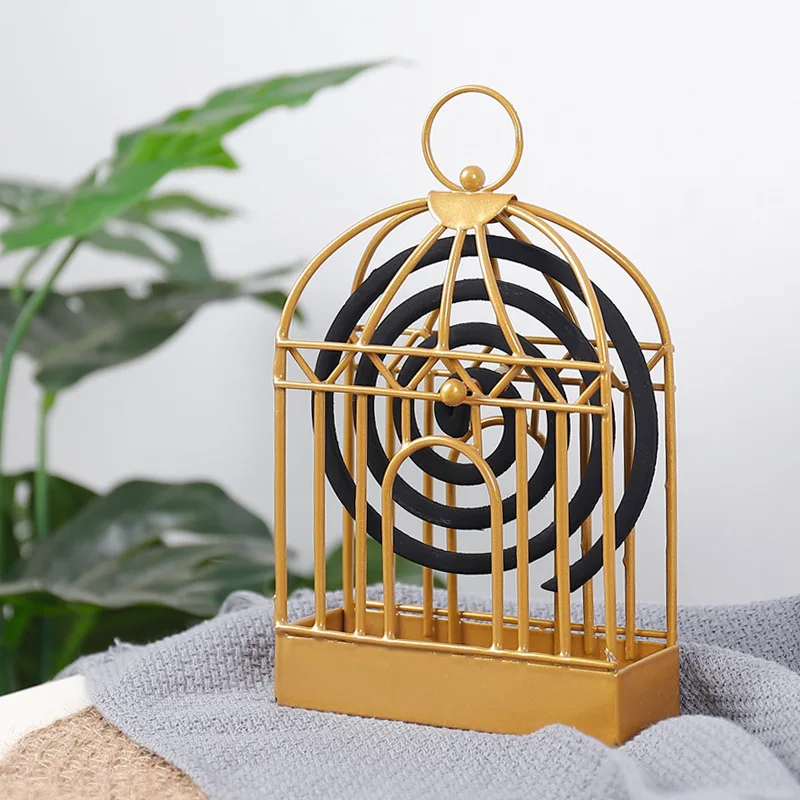 

Nordic Wrought Iron Birdcage Rack for Mosquito Repellent Incense Home Living Room Decor Sandalwood Stove Plate Storage Holder