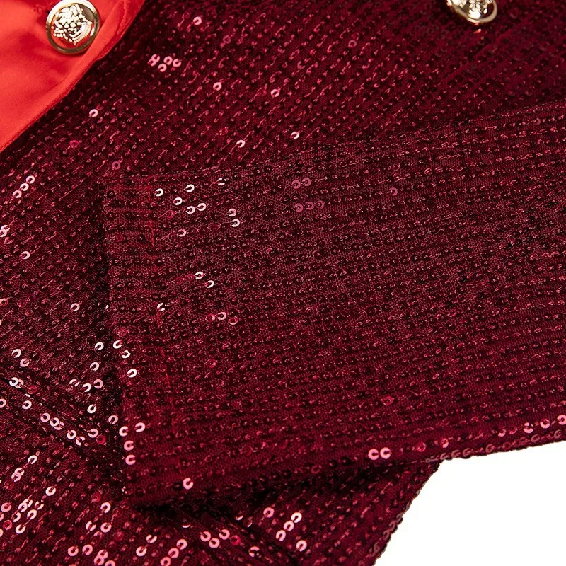 2021 Spring Autumn New Fashion Blazer Office Work Wear Red Sexy Sequined Patchwork Blazers Single Button Long Sleeve Suits Women