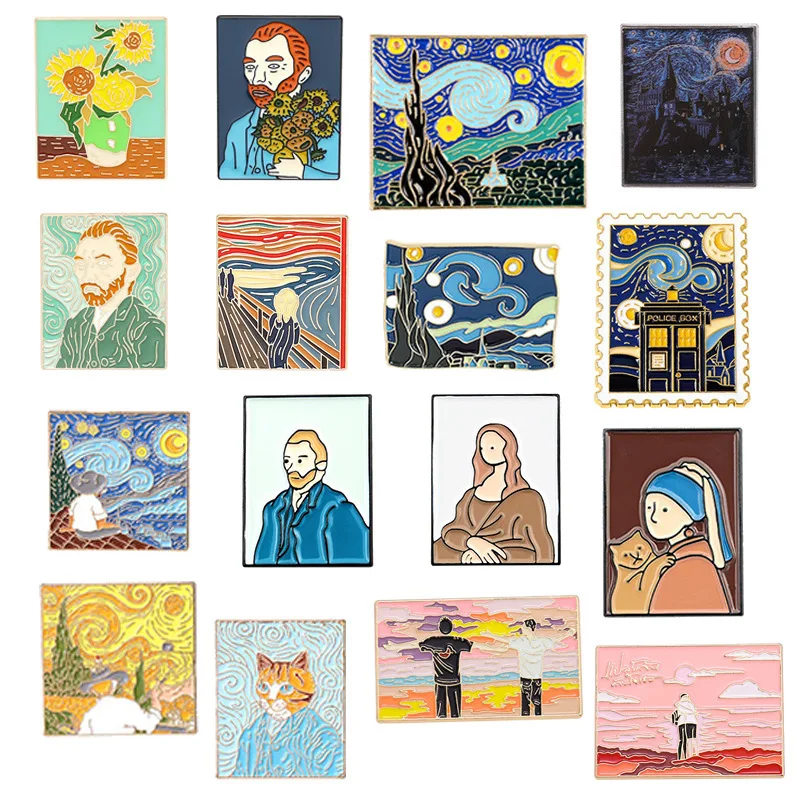 

Van Gogh Oil Paintings Enamel Pins Custom Boys Love Brooches Lapel Badges Art Renaissance Jewelry Gift for Kids Friends