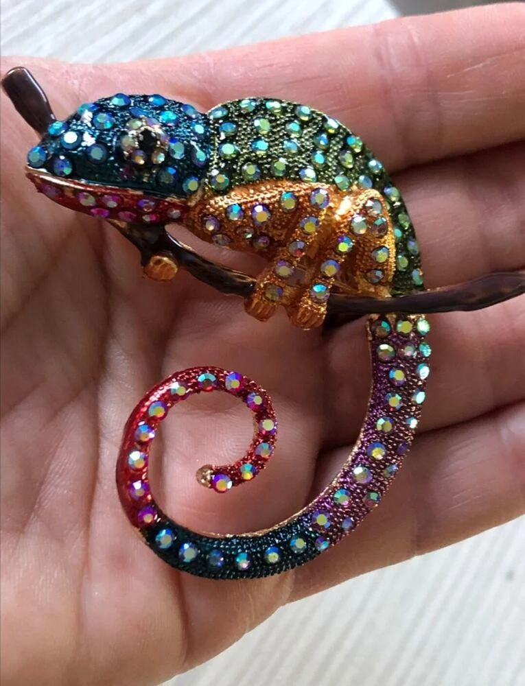 Vintage Rhinestone Lizard Chameleon Brooch Animal Pins Jacket Scarf Clip Fashion Clothing Accessories Men and Women