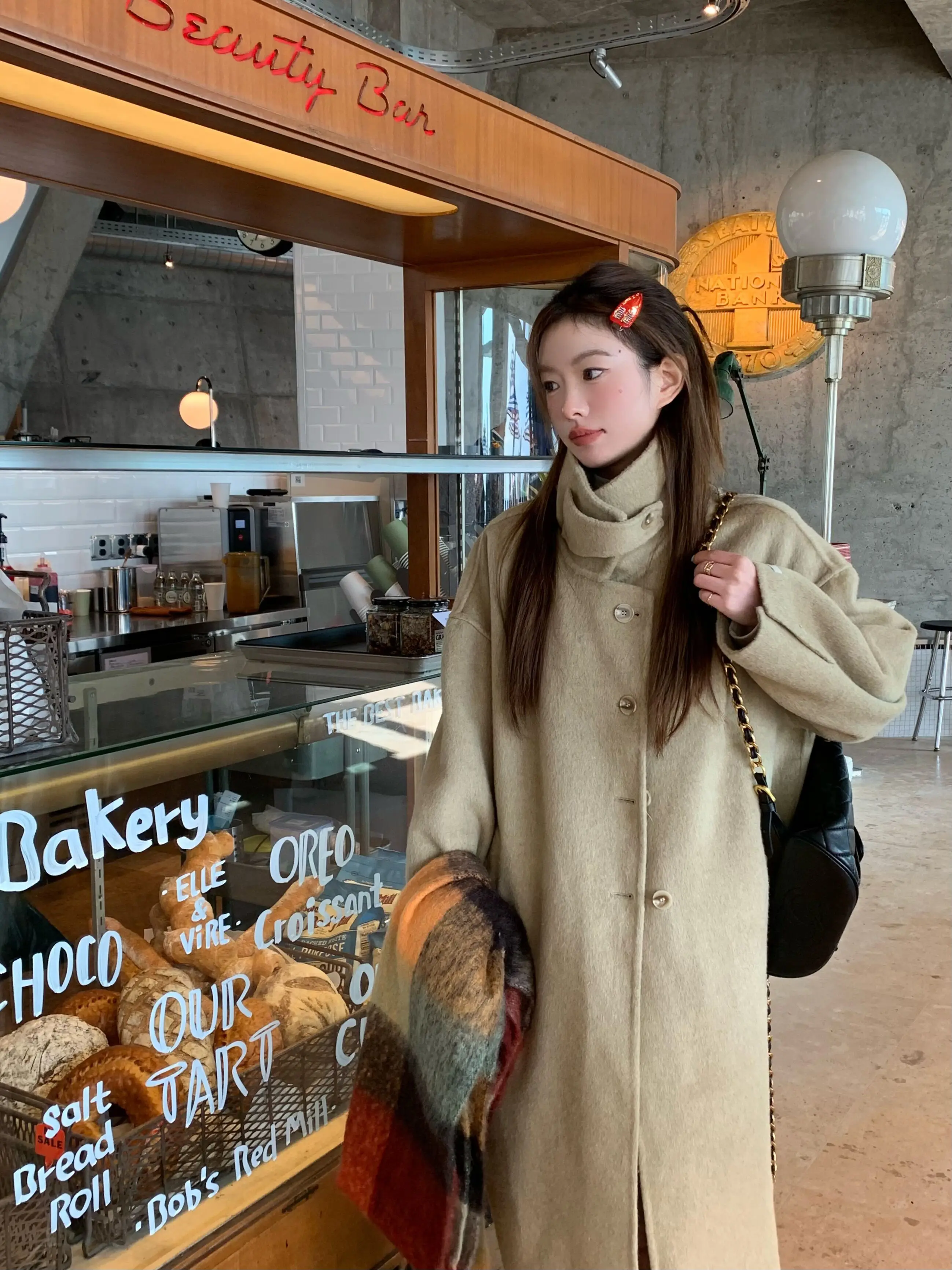 High-End Stand Collar Single-Breasted Woolen Jacket Women Winter Korean Series Loose Temperament Long ...