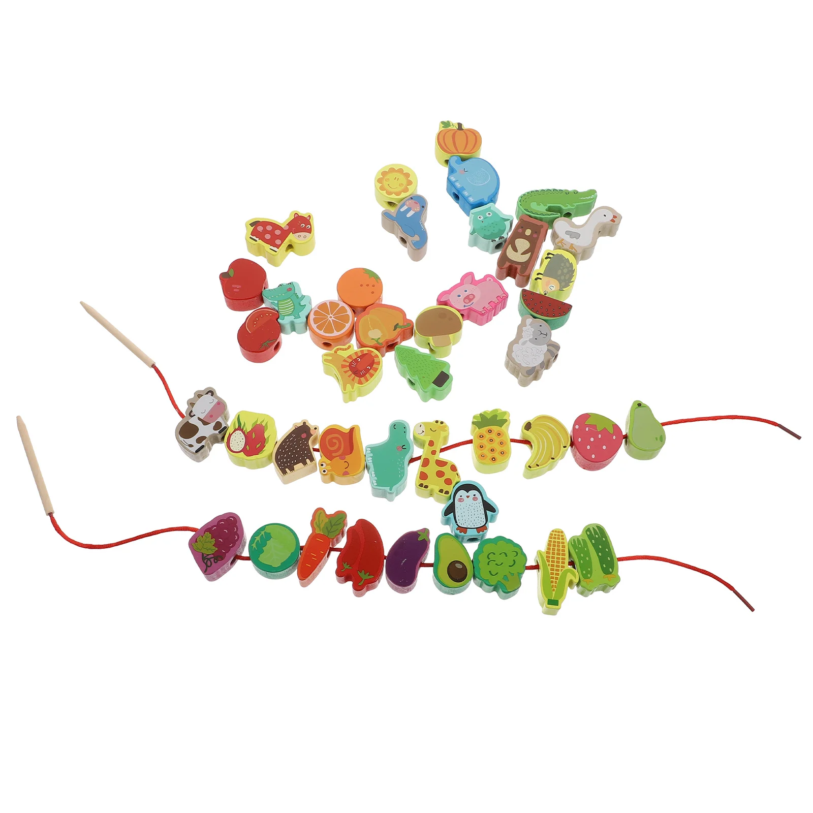 

42pcs Educational Wooden Practical Cartoon Beads Playthings Beading Toys for Kids Girls Boys