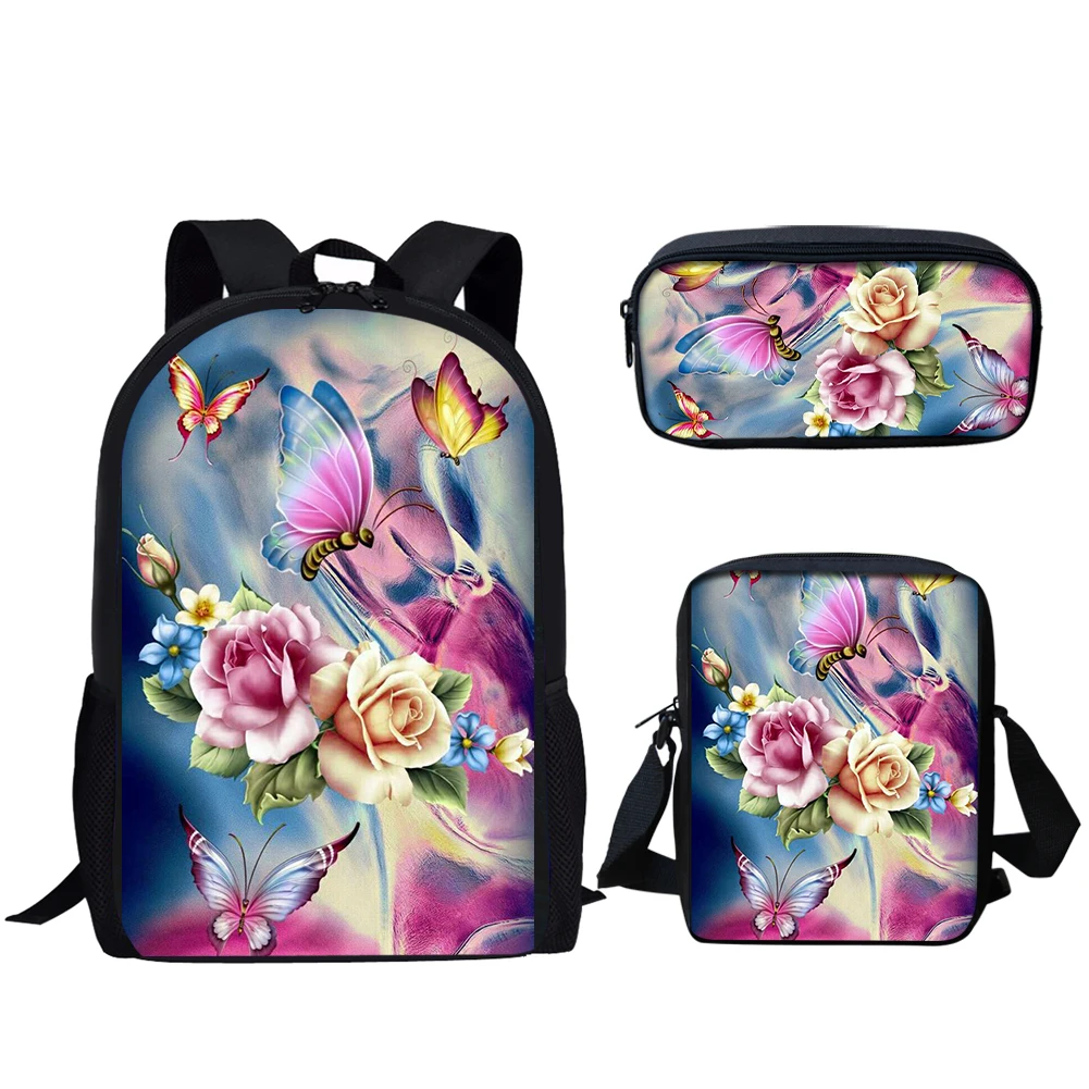 Belidome Purple Butterfly Floral Print 3Set School Bags for Teen Girls Lightweight Backpack for Kids Bookbag Mochila Escolar