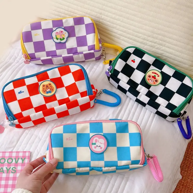 

Портативный чехол для карандашей с мультяшным медведем с ручкой-вставкой милый чехол для карандашей в виде животного Женская Холщовая Сумк...