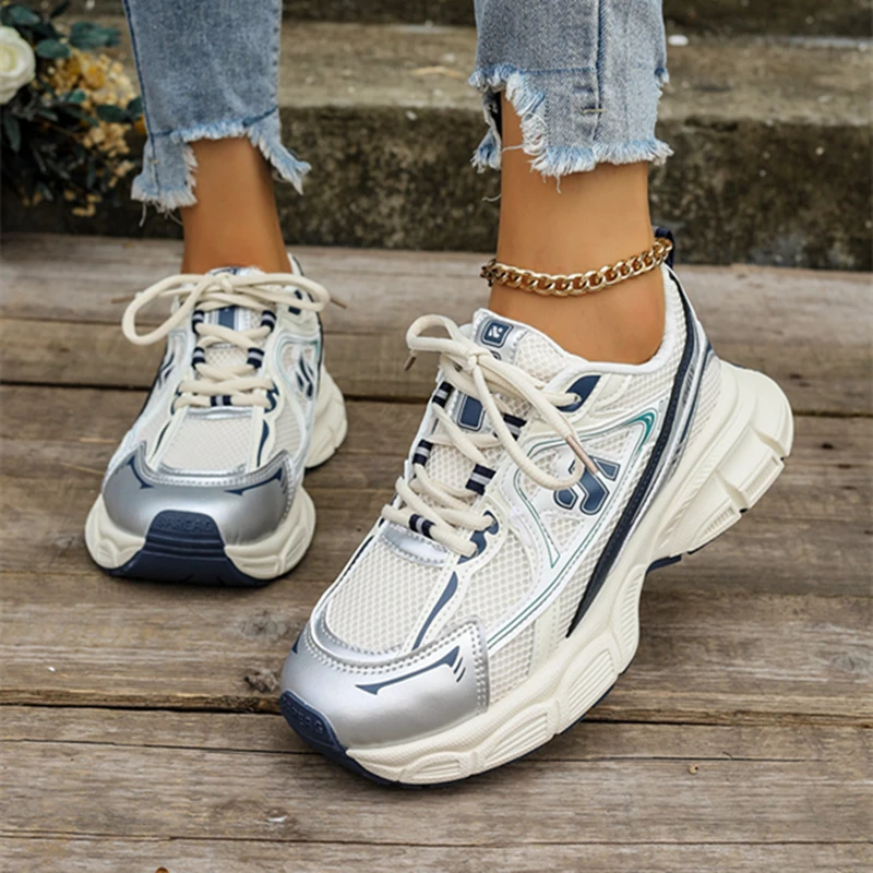 Женские сетчатые кроссовки с круглым носком дышащие перекрестными ремешками